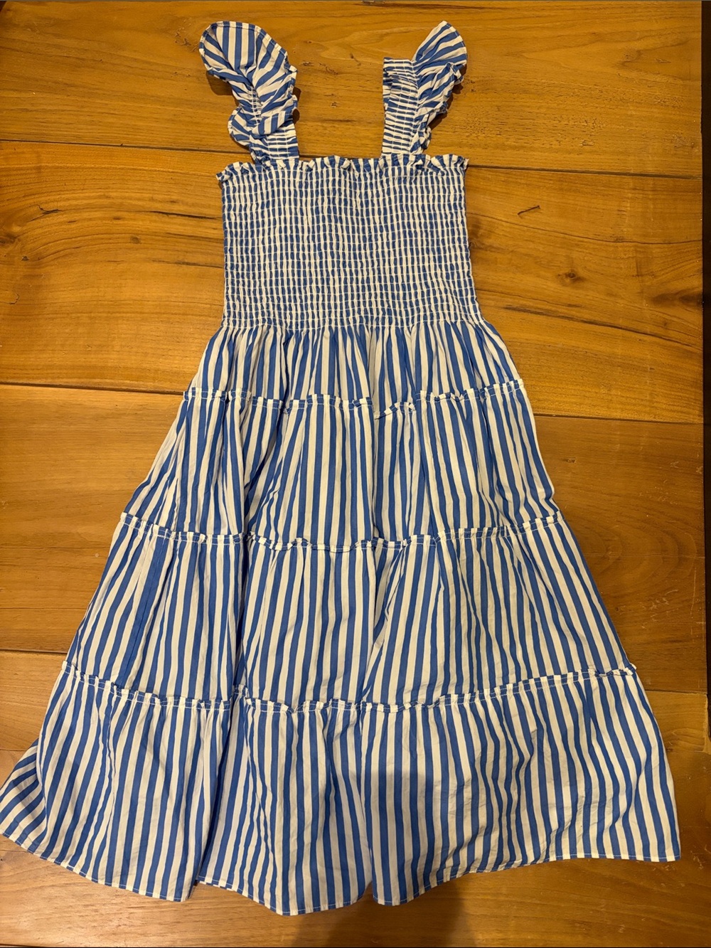 Hill House girls Blue & White Striped Smocked Sundress
